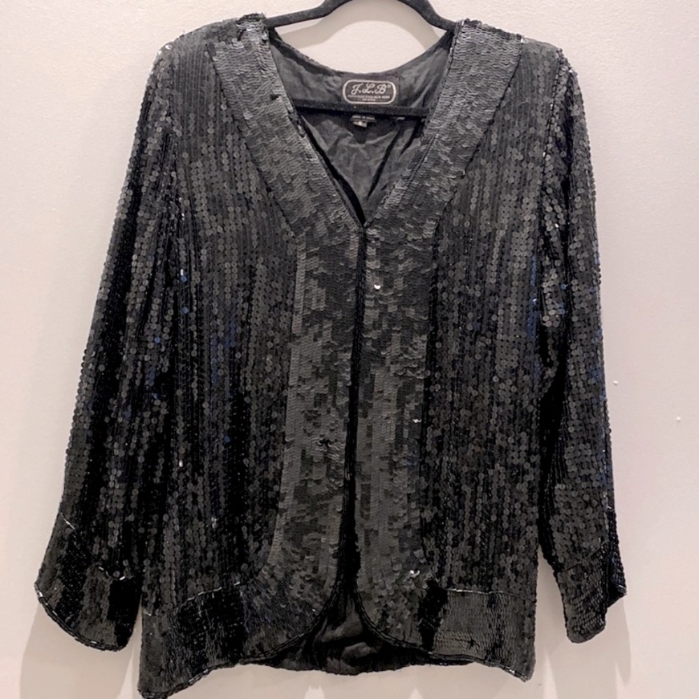 Vintage Full Sequin Black Collarless Blazer